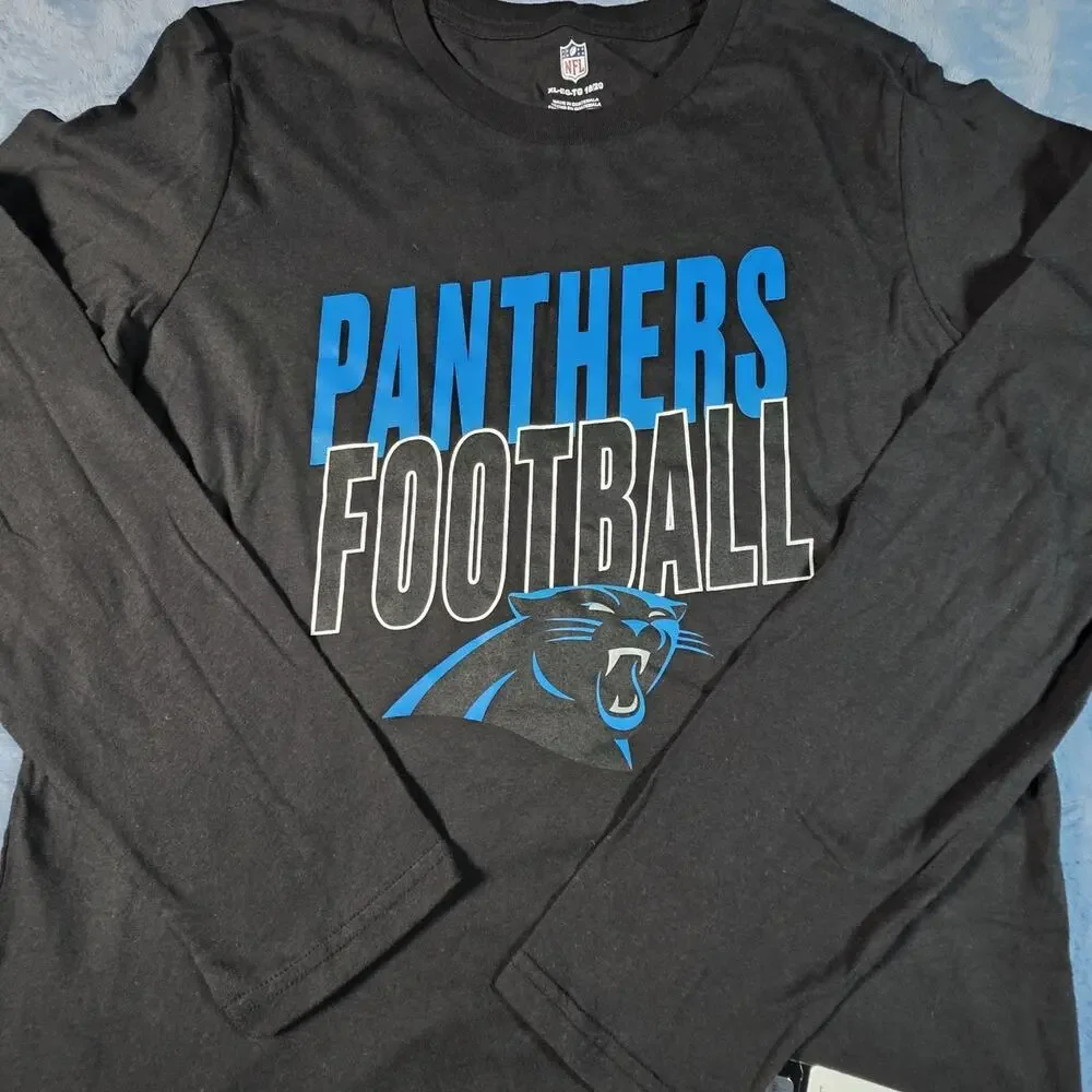 Carolina Panthers NFL Youth XL 18/20 Long Sleeve Shirt Black Football NWT
